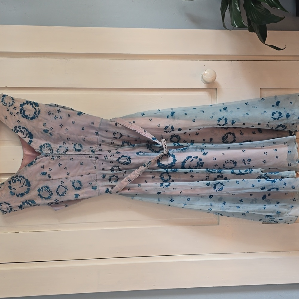 Authentic 1950s Chiffon Floral Overlay Lined A Line Party Dress - Picture 2 of 16